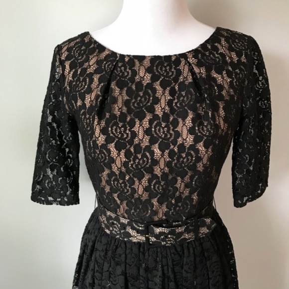 Rachel Zoe Black Lace Dress with Belt & Scoop Back - Size 4 - Picture 3 of 7